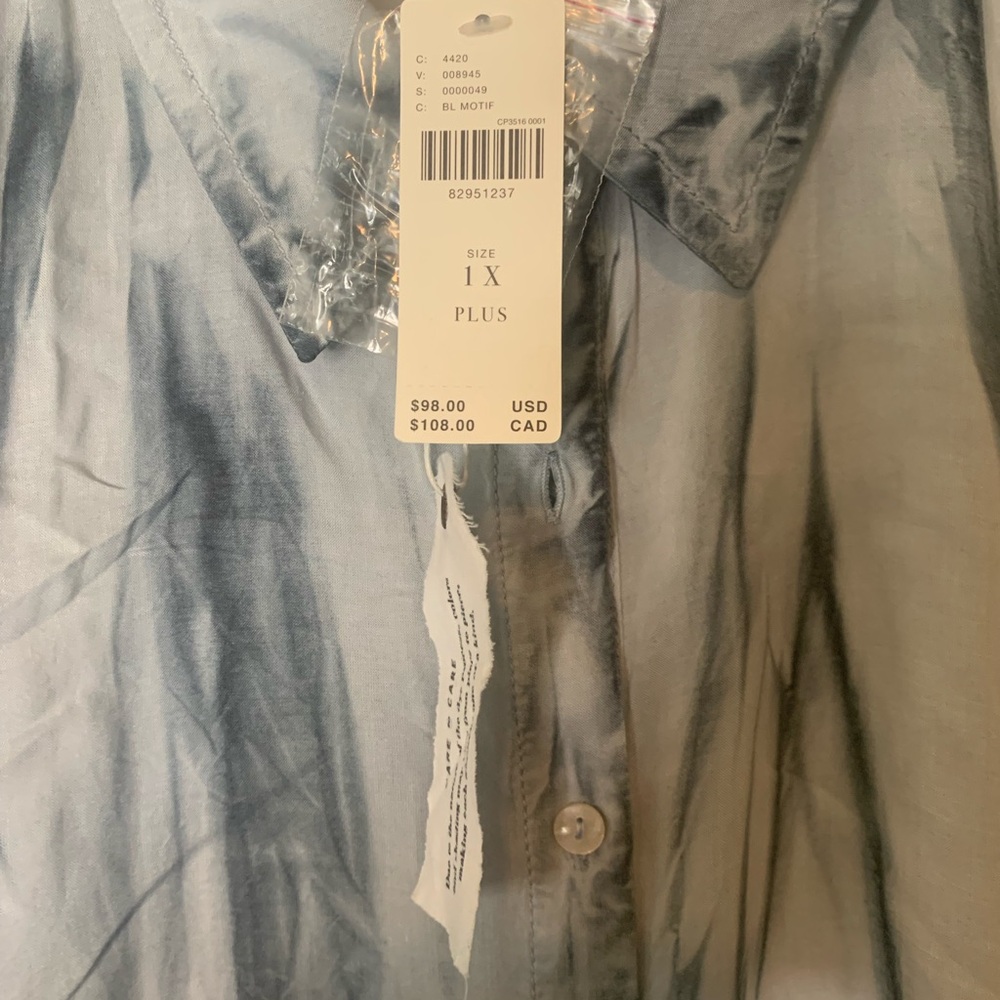 Women’s Pilcro Anthropologie 1/2 Button Popover Blue Tie Die Tunic Shirt| 1X NWT - Picture 3 of 9
